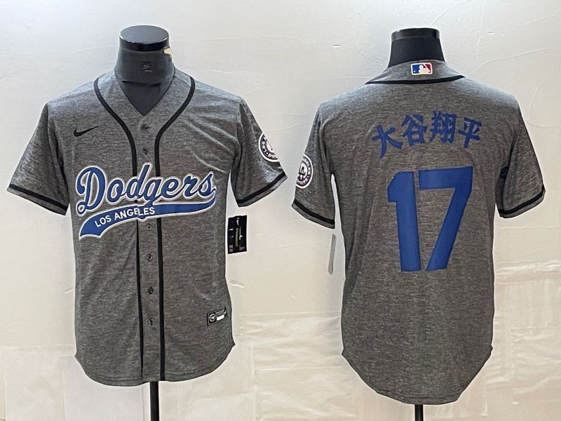 Men Los Angeles Dodgers 17 Ohtani Grey Nike Game MLB Jersey style 13